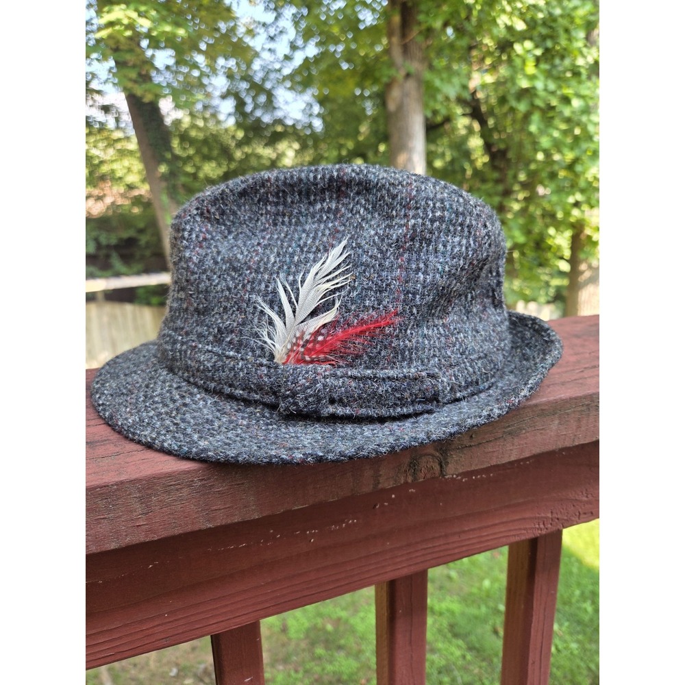 Vintage Harris Tweed 100% Wool Fedora Hat 7 3/8 Large Hand Woven